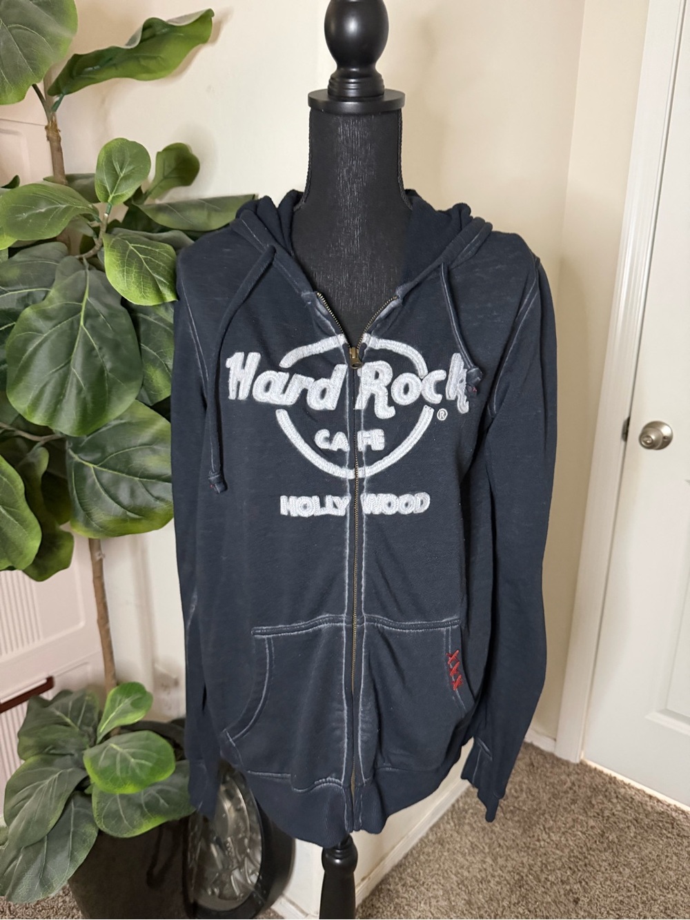 Hard Rock Cafe Black Zip-Up Hoodie with White Logo